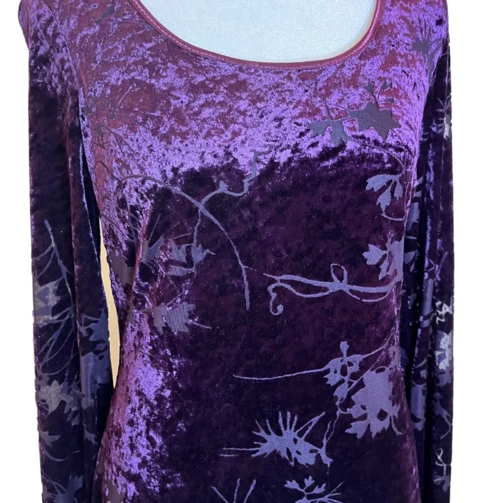 CDC Purple/Plum Velvet/Flocked Damask Floral Long Sleeve Dress Size 4 - Picture 13 of 15